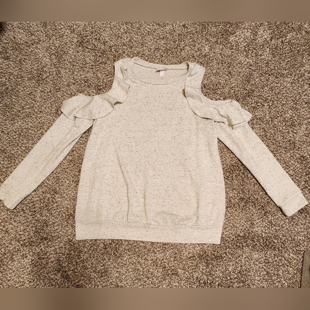 Isabel Maternity Sweatshirt cold shoulder flutter long sleeves gray black xsmall